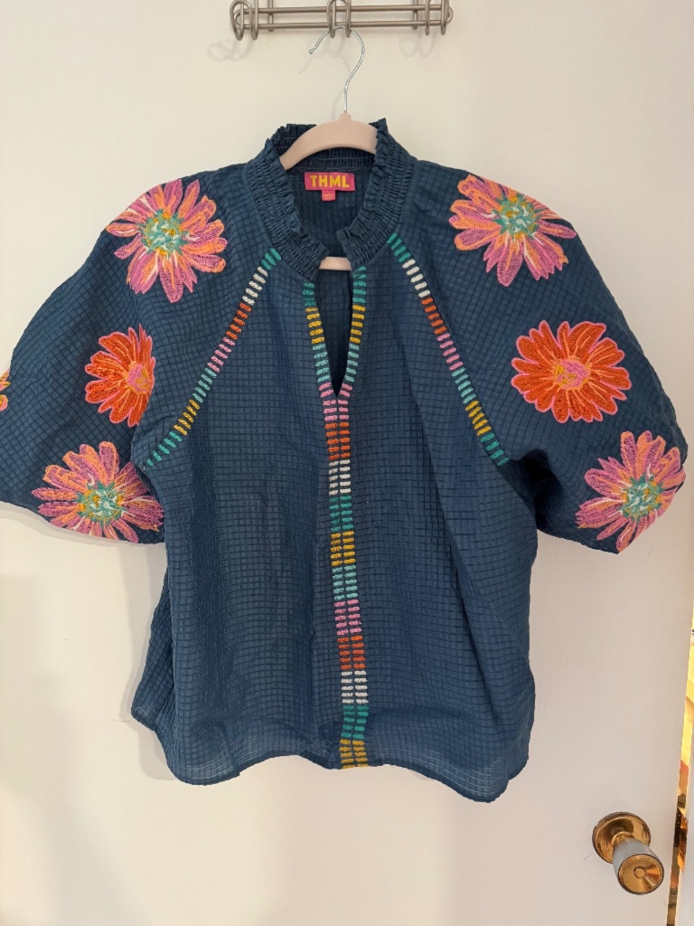 THML blue embroidered top